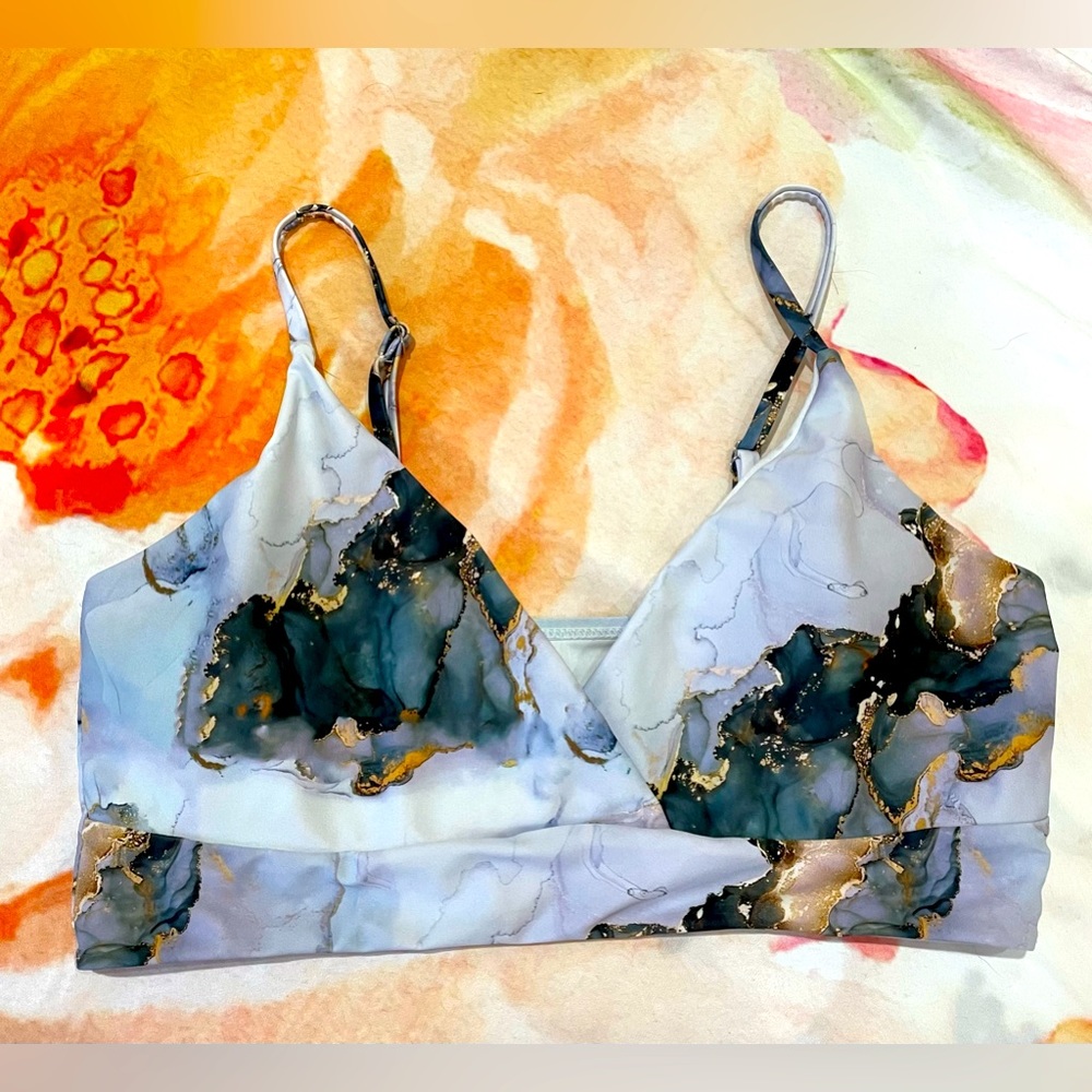 Cute blue marbled design bikini top
